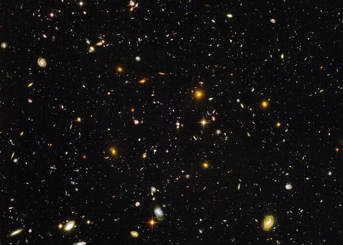 Astronomy Greeting Card featuring the photograph Hubble Ultra Deep Field Galaxies by Nasaesastscis.beckwith, Hudf Team
