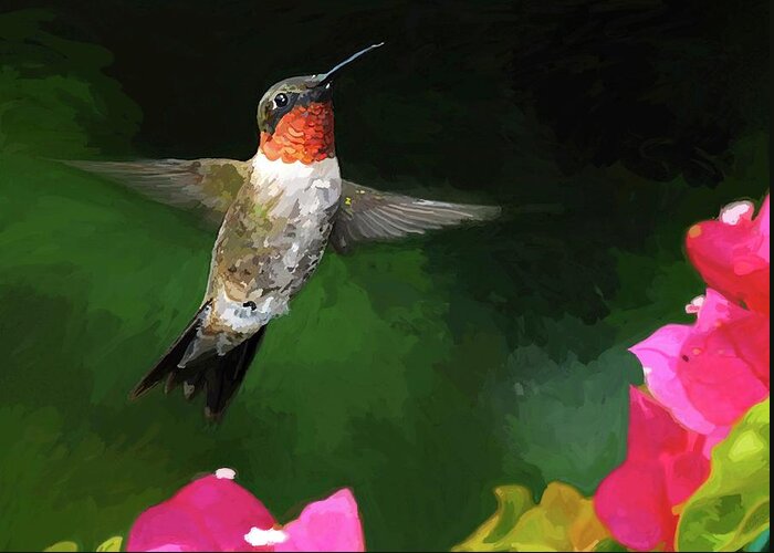 Hummingbird Greeting Card featuring the painting Hum a Song by Patti Siehien
