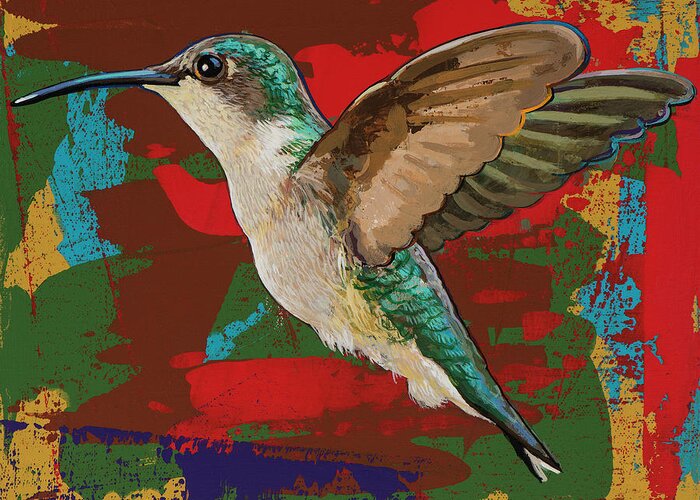 Hummingbird Greeting Card featuring the painting Hummingbird #12 by David Palmer