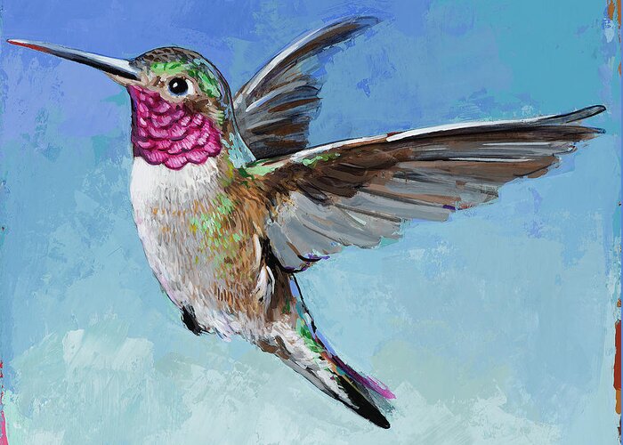 Hummingbird Greeting Card featuring the painting Hummingbird #6 by David Palmer