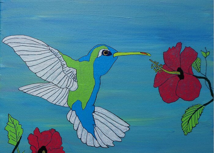 Hummingbird Greeting Card featuring the painting Hummingbird and Flowers by Katherine Klauber