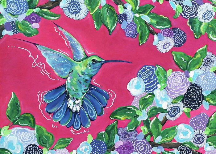 Hummingbird Greeting Card featuring the painting Hummingbird by Beth Ann Scott