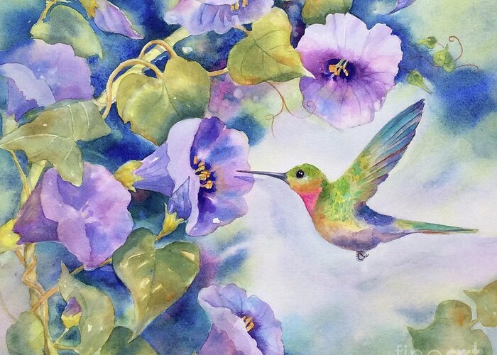 Hummingbird Greeting Card featuring the painting Hummingbird by Hilda Vandergriff