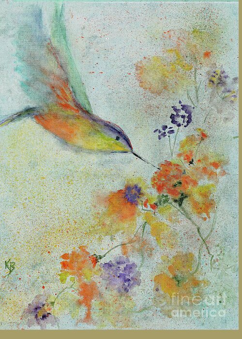 Bird Greeting Card featuring the painting Hummingbird by Karen Fleschler