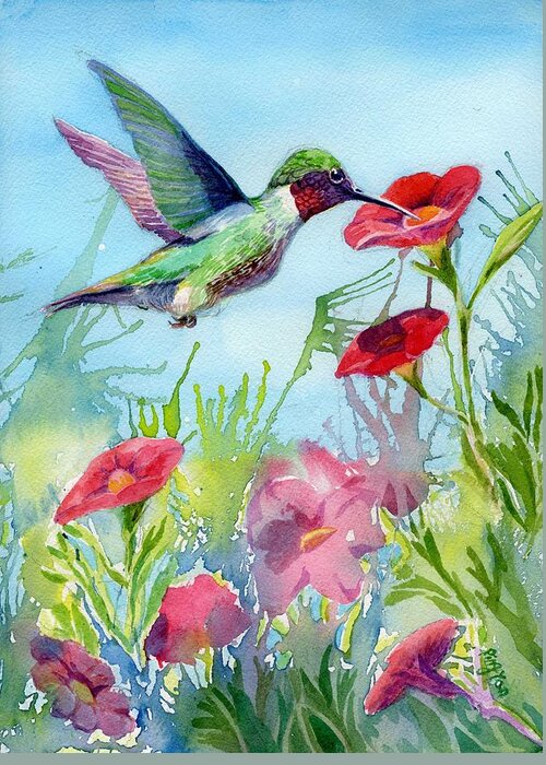  Greeting Card featuring the painting Hummingbird by Ping Yan