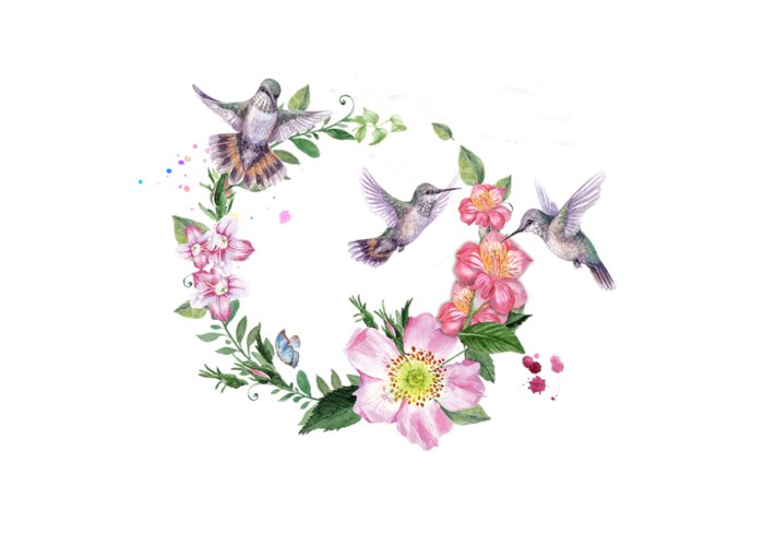 Hummingbirds Greeting Card featuring the photograph Hummingbird Wreath in Watercolor by Lynn Bauer