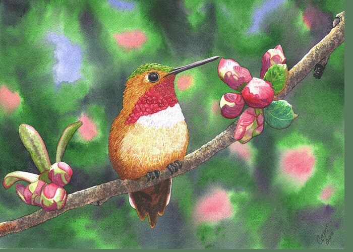 Hummingbird Greeting Card featuring the painting Hummy by Catherine G McElroy