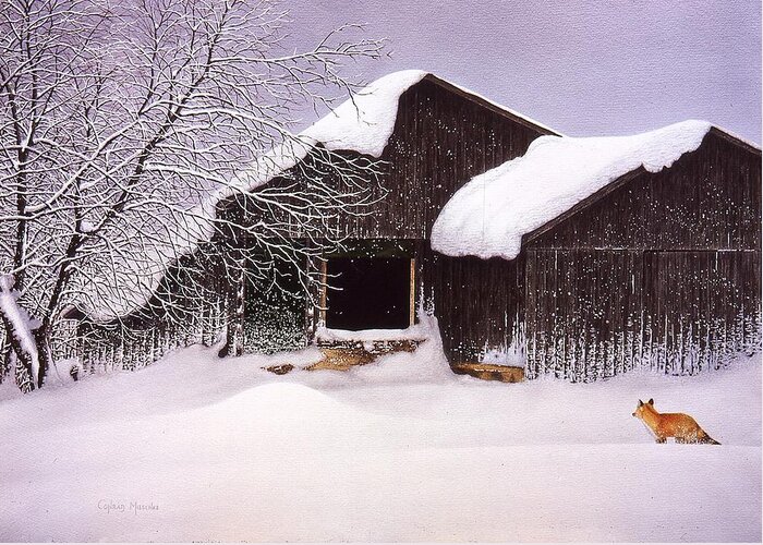 Snow Greeting Card featuring the painting Hungry Hunter by Conrad Mieschke