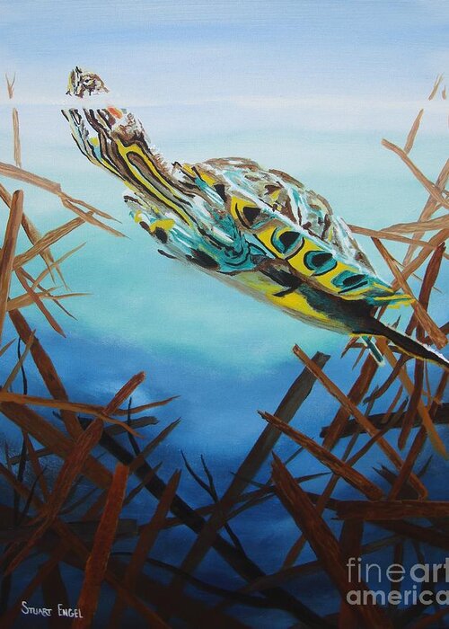 Red Ear Slider Greeting Card featuring the painting Hunter by Stuart Engel