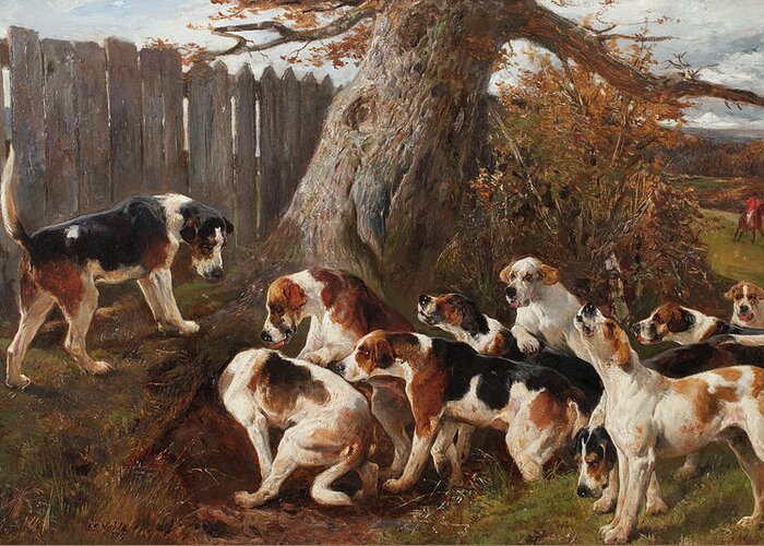 Irish Setter Greeting Card featuring the painting Hunting Hounds by John Sargent Noble