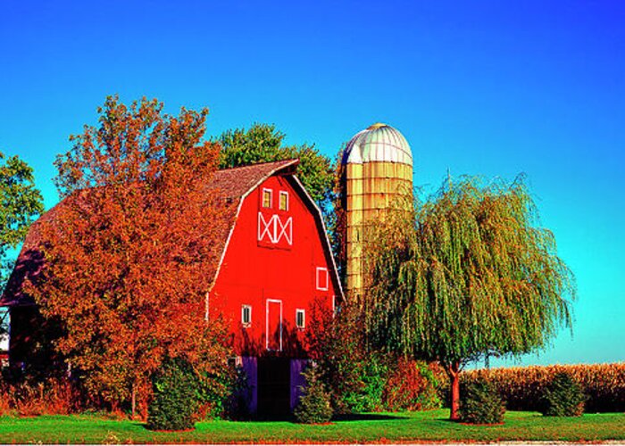 Huntley Greeting Card featuring the photograph Huntley Road Barn early morning by Tom Jelen