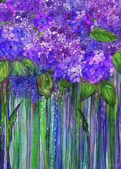 Carol Cavalaris Greeting Card featuring the mixed media Hydrangea Bloomies 1 - Purple by Carol Cavalaris