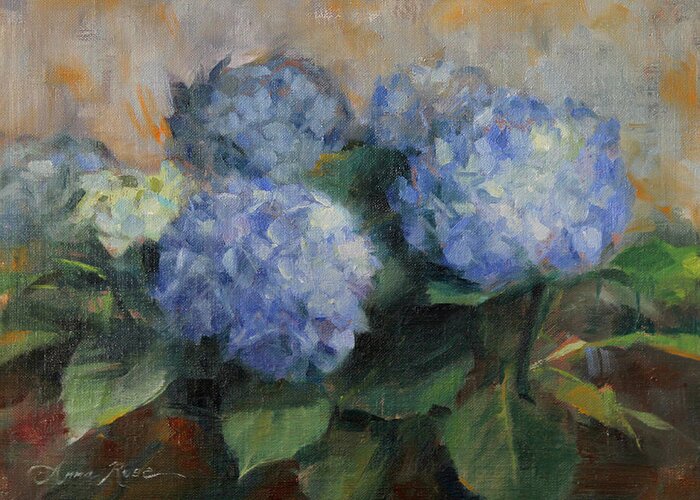 Hydrangeas Greeting Card featuring the painting Hydrangea Study by Anna Rose Bain