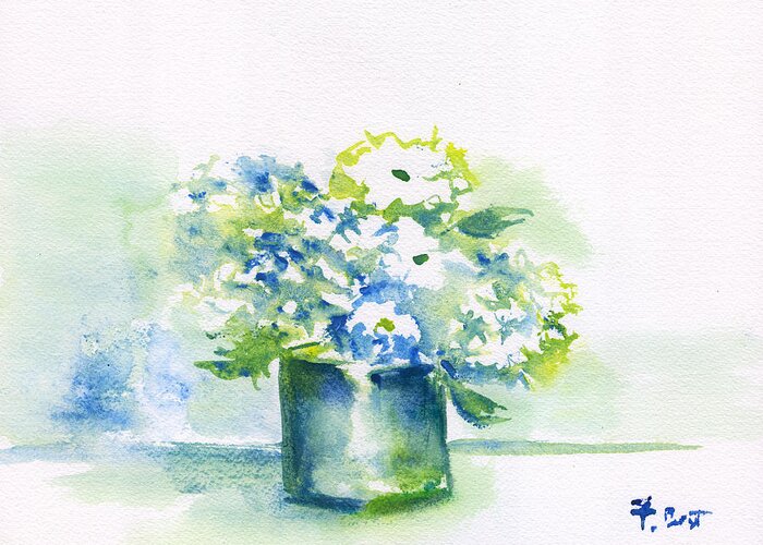 Blue Hydrangeas Greeting Card featuring the painting Hydrangeas by Frank Bright