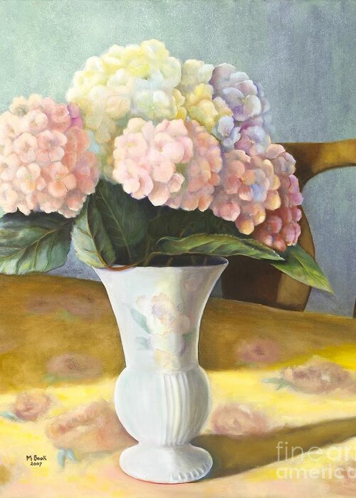Still Life Greeting Card featuring the painting Hydrangeas by Marlene Book