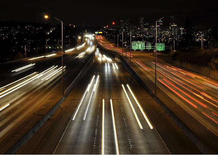 Night Greeting Card featuring the photograph I-5 at Night by Pelo Blanco Photo