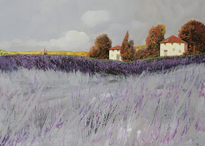 Lavender Greeting Card featuring the painting I Campi Di Lavanda by Guido Borelli