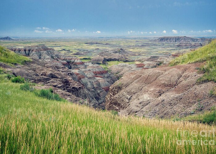 Badlands Greeting Card featuring the photograph I Can See For Miles by Karen Jorstad