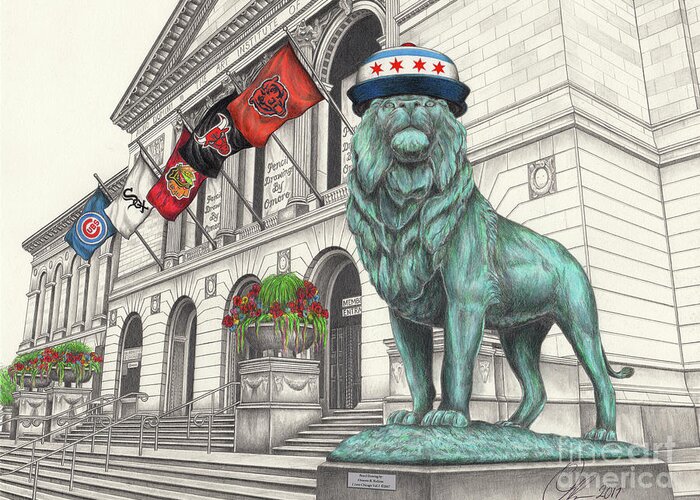 Lion Greeting Card featuring the drawing I Love Chicago Vol. 3 by Omoro Rahim