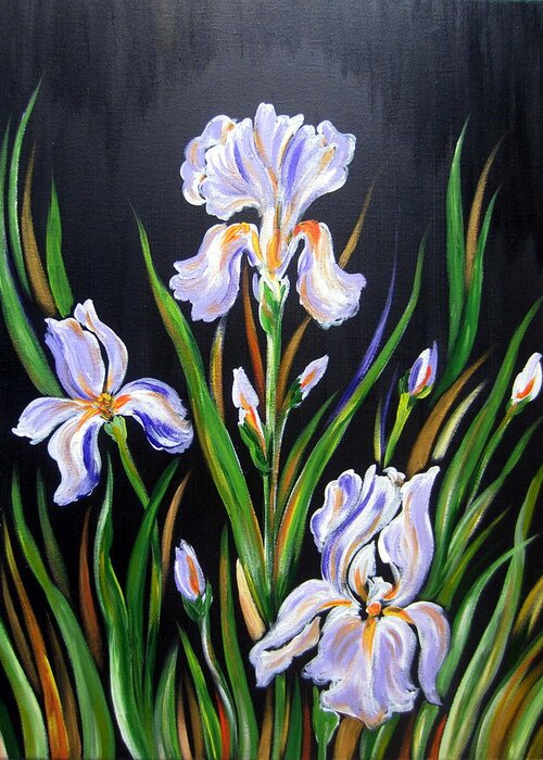 Floral Greeting Card featuring the painting I love Irises by Roberto Gagliardi