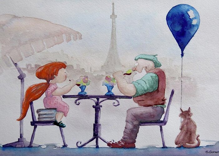 Painting Greeting Card featuring the painting I Love Paris Grandpa by Geni Gorani