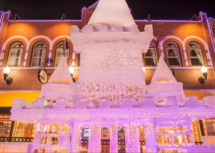 Ice Sculpture Greeting Card featuring the photograph The Annual Ice Sculpting Festival In The Colorado Rockies, The Castle With A Parapet by Bijan Pirnia