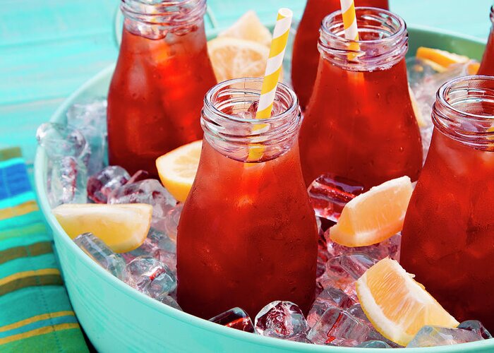 Background Greeting Card featuring the photograph Iced Teas with Straws by Teri Virbickis