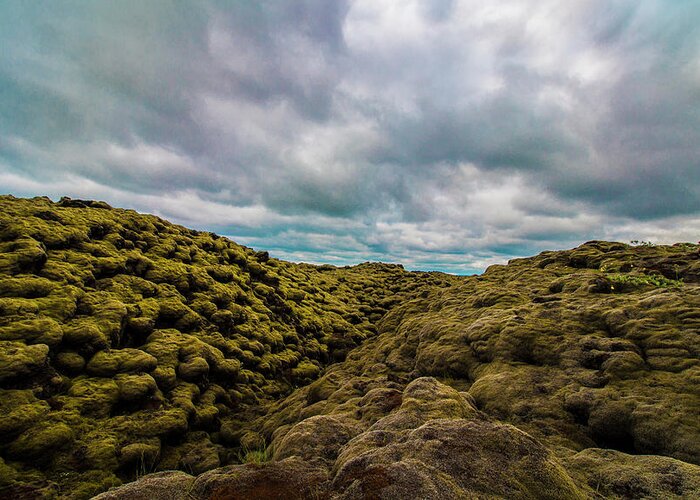 Landscape Greeting Card featuring the photograph Iceland Moss and Clouds by Venetia Featherstone-Witty