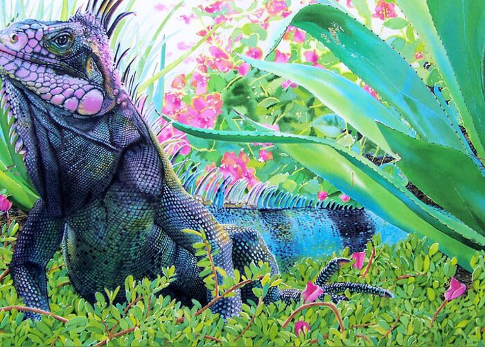 Lizard Greeting Card featuring the painting Iguana by Denny Bond