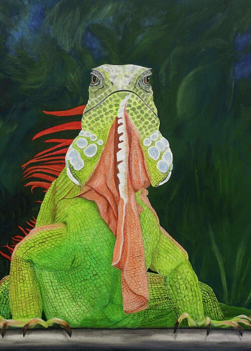 Karen Zuk Rosenblatt Art And Photography Greeting Card featuring the painting Iguana Dude by Karen Zuk Rosenblatt