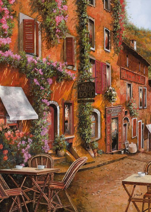 Cityscape Greeting Card featuring the painting Il Bar Sulla Discesa by Guido Borelli