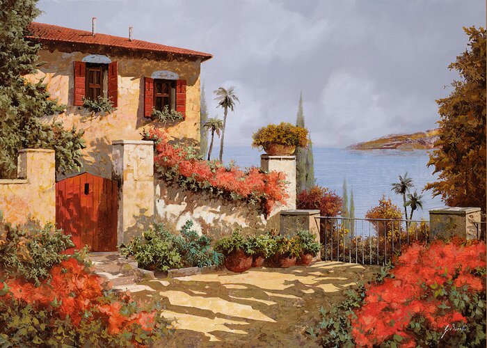 Red House Greeting Card featuring the painting Il Giardino Rosso by Guido Borelli