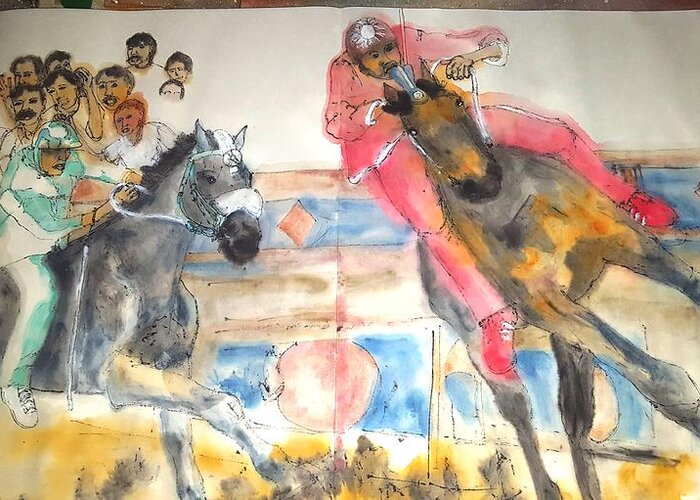 Il Palio. Siena. Italy. Horse Race. Event. Medieval. Greeting Card featuring the painting il Palio di Siena album by Debbi Saccomanno Chan
