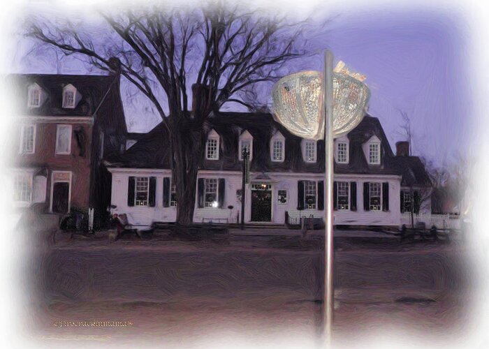 Williamsburg Greeting Card featuring the photograph Illumination at Raleigh Tavern by Firecrackinmama Boom Boom Boom