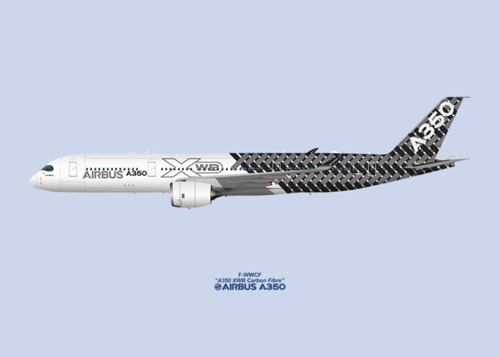 Airbus Greeting Card featuring the digital art Illustration of Airbus A350 F-WWCF - Blue Version by Steve H Clark Photography