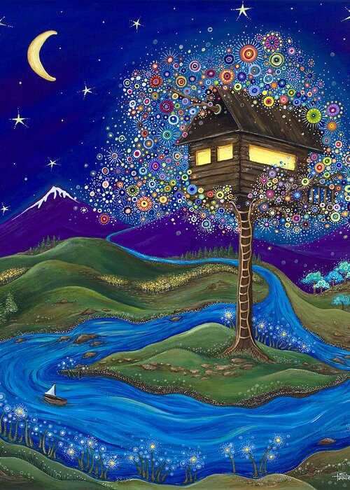Moon Greeting Card featuring the painting Imagine by Tanielle Childers