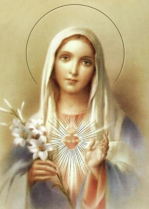 Immaculate Heart Of Mary Greeting Card featuring the mixed media Immaculate Heart of Mary by Movie Poster Prints