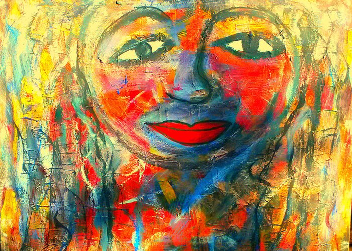 Fania Simin Imperfect Me Woman Red Greeting Card featuring the painting Imperfect me by Fania Simon