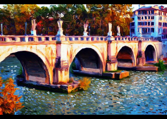 Bridge Greeting Card featuring the painting Impressionist Bridge by Raheel Shakeel