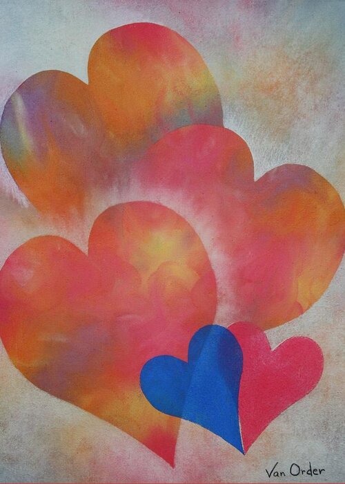 Blue Hearts Greeting Card featuring the mixed media In Love by Richard Van Order