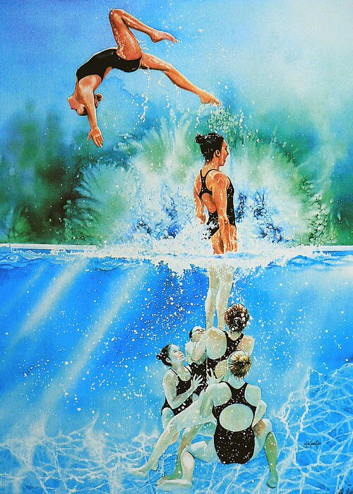 Swimming Greeting Card featuring the painting In Sync by Hanne Lore Koehler