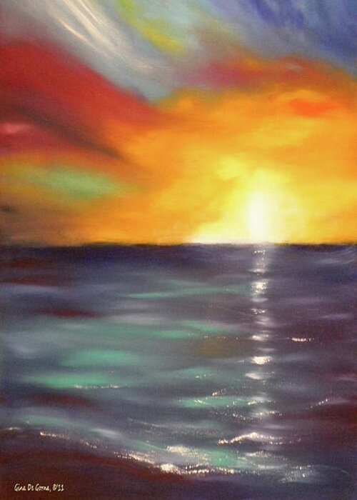 Sunset Greeting Card featuring the painting In the Moment - Vertical Sunset by Gina De Gorna
