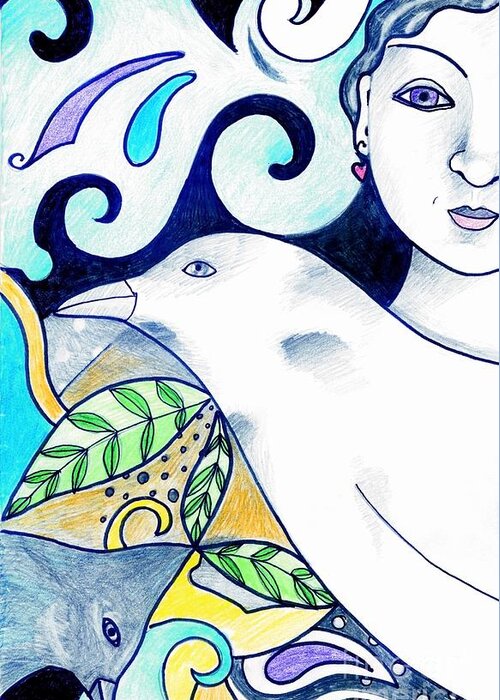 Woman Greeting Card featuring the drawing In The Spirit Of Unity 1 by Helena Tiainen