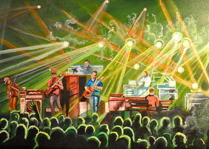Umphrey's Mcgee Greeting Card featuring the painting In with the Um Crowd by Patricia Arroyo