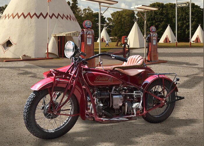 Indian Motorcycle Greeting Card featuring the photograph Indian 4 Motorcycle with sidecar by Mike McGlothlen