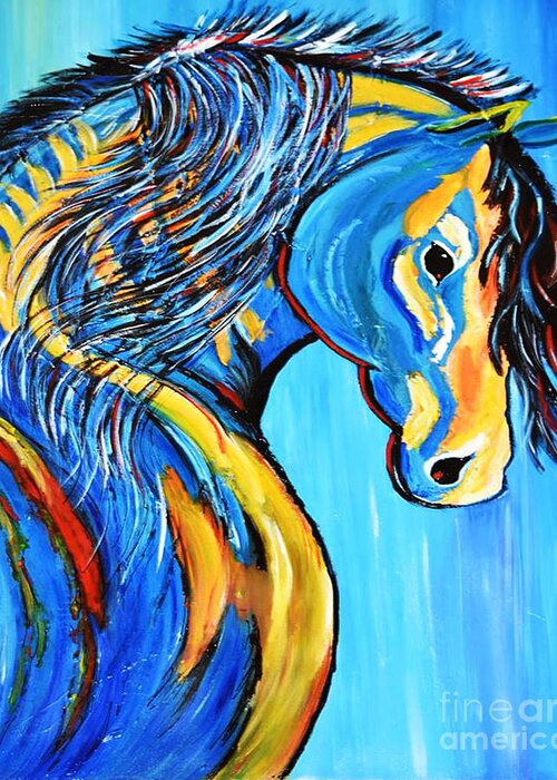 Horse Greeting Card featuring the painting Indian Blue Horse by Kathleen Artist PRO