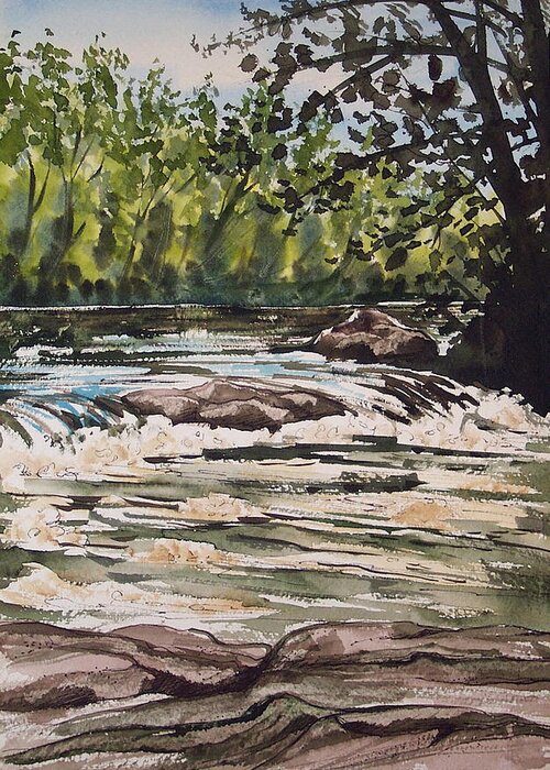 River Landscape Rocks Trees Water Sky Greeting Card featuring the painting Indian River NY 2 by Lynne Haines