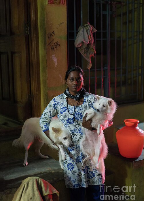 India Greeting Card featuring the photograph Indian Woman and Her Dogs by Mike Reid