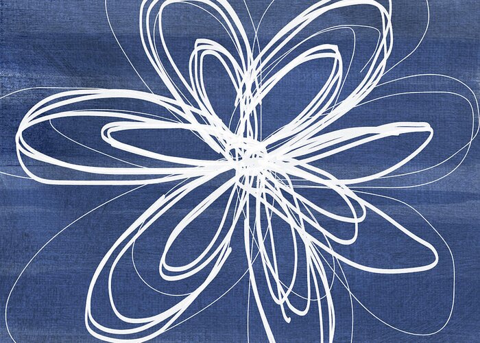 Indigo Greeting Card featuring the mixed media Indigo and White Flower- Art by Linda Woods by Linda Woods
