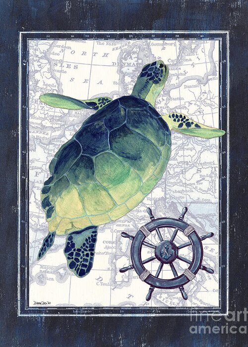 Turtle Greeting Card featuring the painting Indigo Maritime 1 by Debbie DeWitt